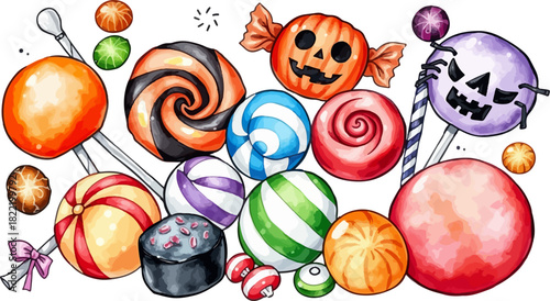Vector illustration of a cute Halloween sweets and candies.