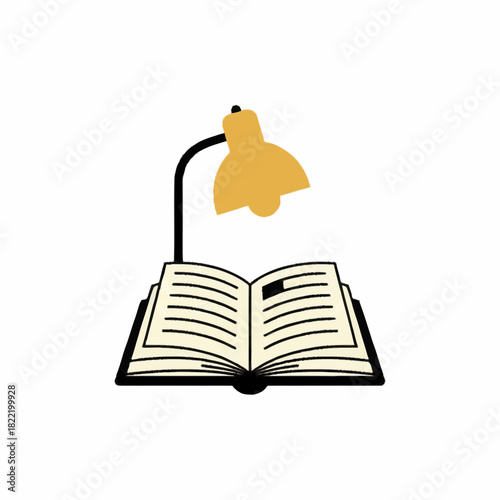 Open book with yellow reading lamp illuminated pages icon perfect for literature study education learning reading or knowledge enlightenment design