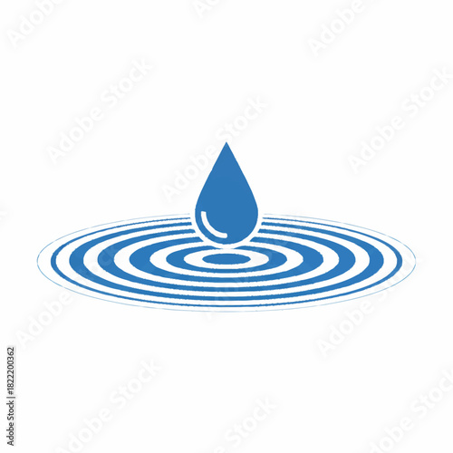 Blue water droplet with ripples liquid splash icon perfect for purity hydration clean water freshness or fluid motion design