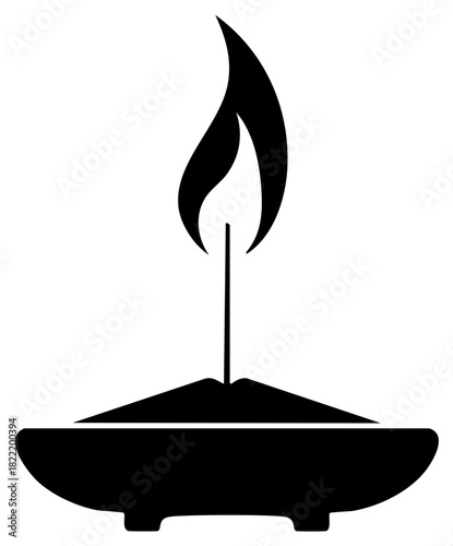 Minimalist silhouette icon of a traditional oil lamp or incense burner flame