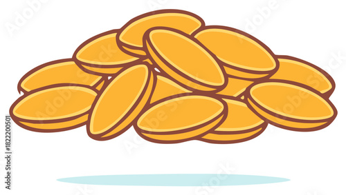 Pile of golden pills, oval pills, vitamin capsules, health and medical illustration