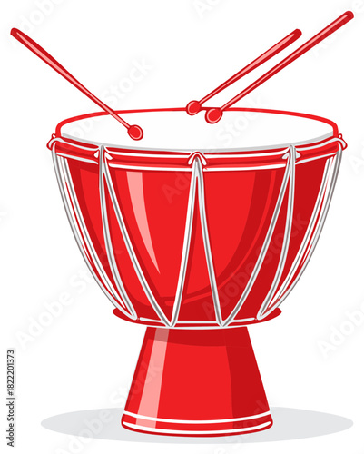 Red African Djembe Drum with Sticks Illustration: Percussion Instrument, Music, Tribal