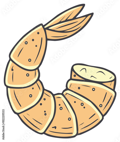 Delicious cooked shrimp illustration of seafood, shellfish, cooking, crustacean and gourmet food