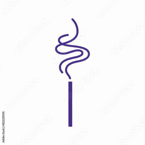 Purple spiral incense stick with rising smoke minimalist zen meditation icon perfect for aromatherapy relaxation spiritual wellness or calming atmosphere design