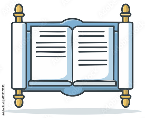 Open scroll with ancient writing and golden decorative finials