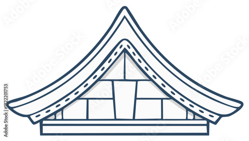 Stylized traditional Asian building roof line art illustration cultural architecture element