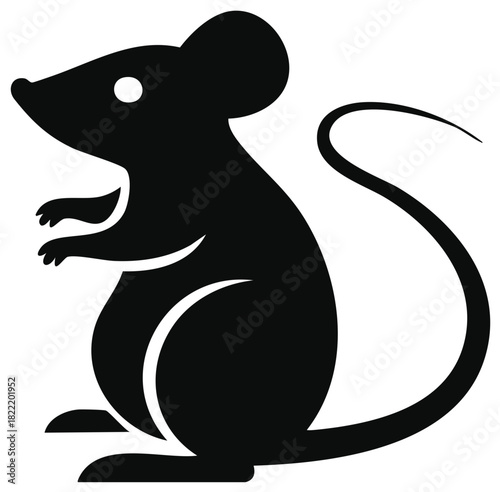 Silhouette of a Standing Mouse with Curled Tail, Rodent Vector Graphic