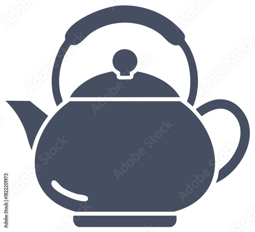 Teapot illustration vector, tea preparation, round kettle silhouette, kitchenware