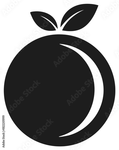 A monochromatic icon of a fresh fruit with leaves showing a minimalist design and simple elegance in its isolated form.
