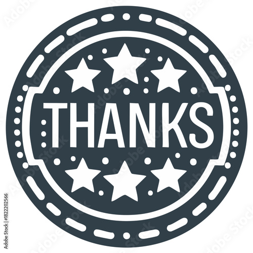 Decorative THANKS message in a dark circular badge with stars and a stylized vintage frame