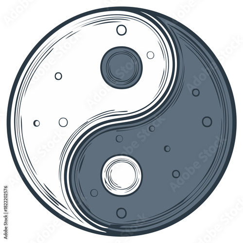 Yin and Yang symbol illustration with circles and brushstroke design