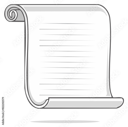 Illustrated blank unrolled scroll with lines ready for writing a vintage document message or ancient parchment