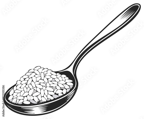 Illustration of a Spoon with Grains of Rice