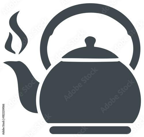 Dark gray silhouette icon of a boiling kettle with steam for hot beverages and kitchen concepts