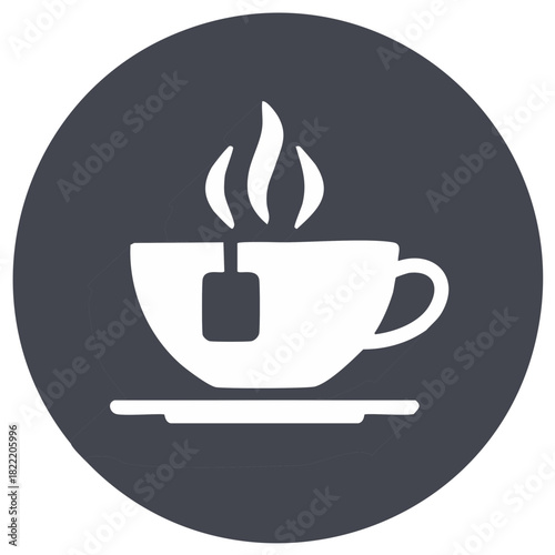 Simple Tea Icon Gray Background with Cup Teabag and Steam Vector Art