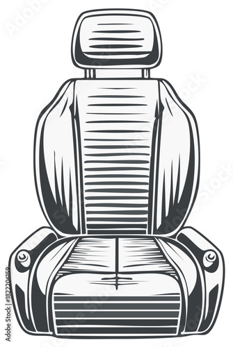 Stylized Drawing of a Car Seat with Detailed Stitching and Headrest