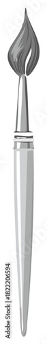 Artist Paintbrush with Silver Handle and Gray Bristles Illustration