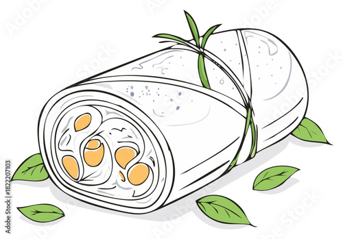 Stylized illustration of a fresh wrap with visible filling and green garnishes