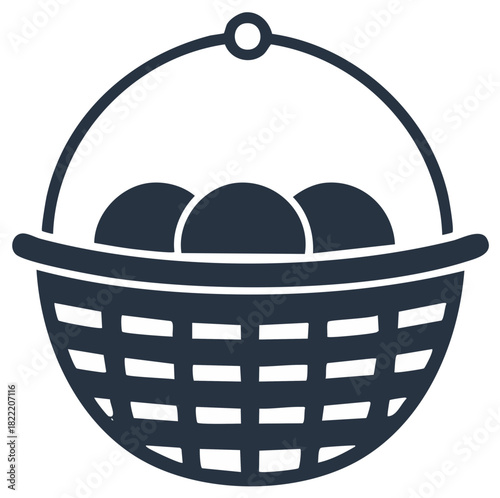Stylized Illustration of a Wicker Basket Containing Three Spheres