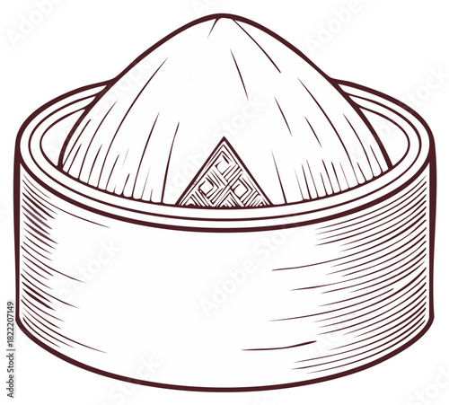 Illustration of a stylized traditional hat with conical and cylindrical shape