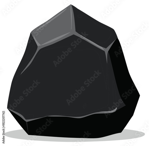 Sharp geometric black rock with defined facets and smooth shaded surfaces
