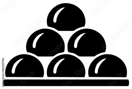 Pyramid stack of cannonballs icon. Historical military ammunition and weaponry glyph.