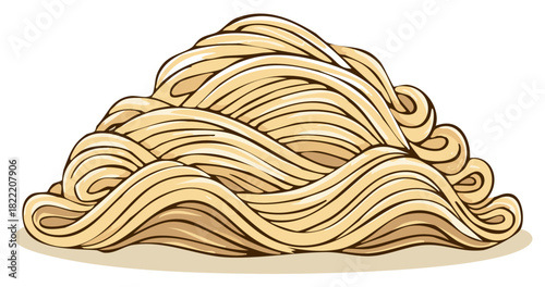 Abstract wavy golden yellow noodles heap pasta Italian Asian food ingredient illustration