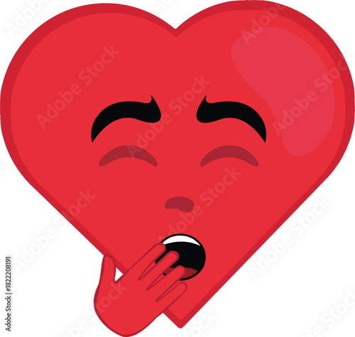 vector illustration emoticon character heart cartoon, yawning covering his mouth with his hand