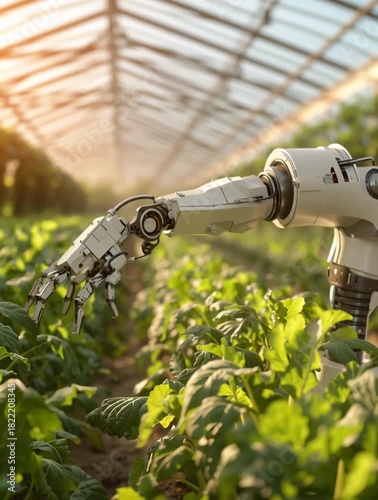 Robotic arm monitoring plants growing in greenhouse using ai