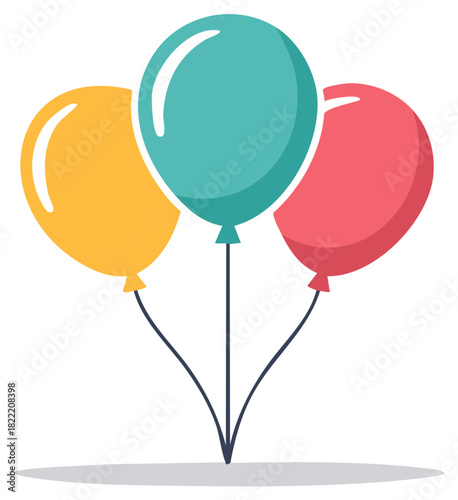 Cartoon illustration of three vibrant balloons for celebration or greeting