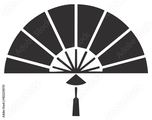 Stylized Folding Fan Icon with Tassel, Oriental Decorative Symbol