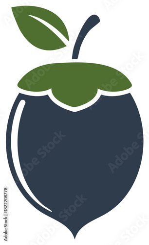 Stylized Illustration of a Single Fruit with a Leaf and Stem