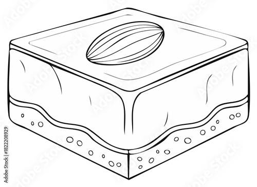 Black and white illustration of a traditional pastry square with an almond on top