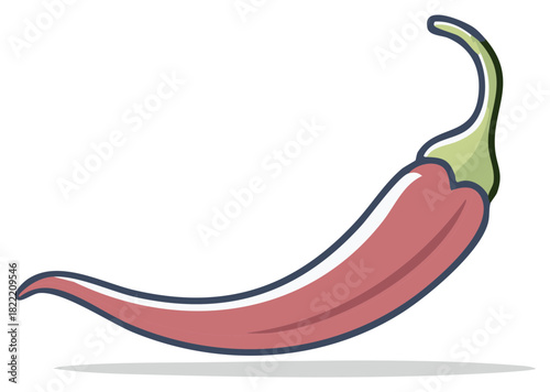 Stylized Red Chili Pepper with Green Stem and Outline