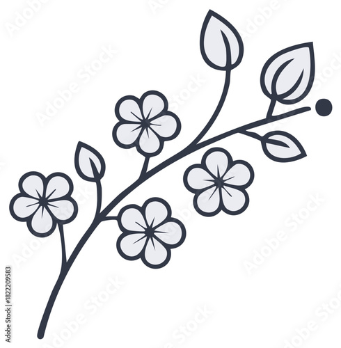 Minimalist spring floral branch illustration with delicate blossoms and leaves design