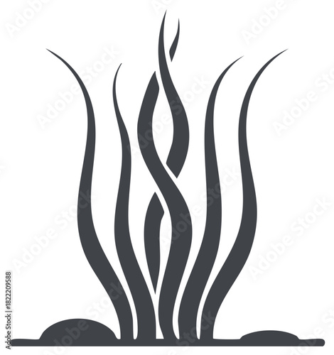 Abstract Aquatic Plant Illustration, Waving Seaweed Silhouette, Underwater Marine Flora Concept
