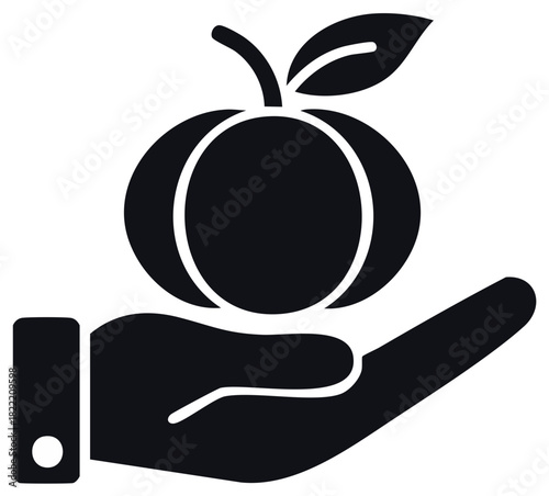 Hand gently holding a fresh fruit a minimalist icon representing organic food and healthy living
