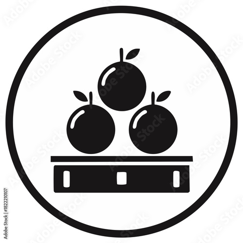 Icon of Three Oranges on a Shelf in Black and White, Simple Graphic