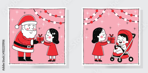 A sweet and heart-warming Christmas illustration for for greeting cards, posters, banners, flyers, or children’s designs.