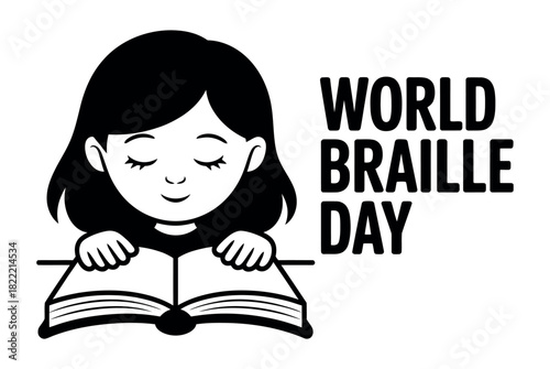 Illustration of a child reading a book with eyes closed for World Braille Day.