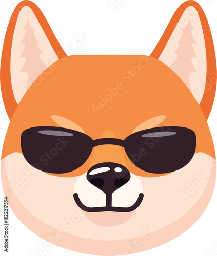 Dog emoji in sunglasses. Comic cool pet face