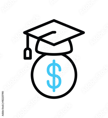 A graduation cap rests atop a money bag with a dollar sign, symbolizing the cost of education and financial investment in learning.