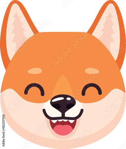 Laughing dog face cartoon emoji. Comic head