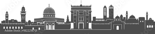 Black Vector Silhouette: Jerusalem Skyline or Temple Facade
