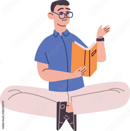 Literature lover. Man relax with interesting plot book