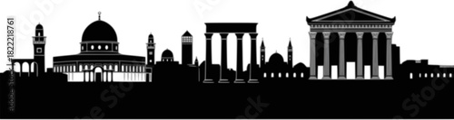 Black Vector Silhouette: Jerusalem Skyline or Temple Facade
