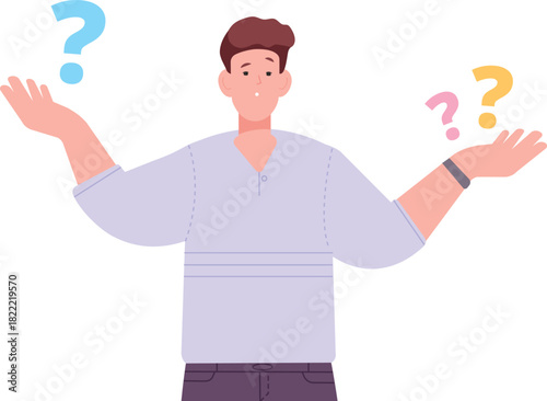 Young man make decision. Choosing person character