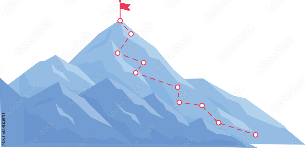 Fototapeta premium Goal concept. Red flag on high mountain peak