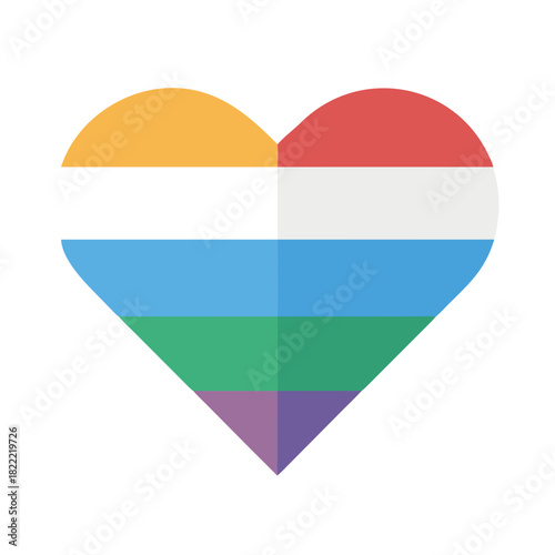 Heart icon with horizontal rainbow stripes in flat style