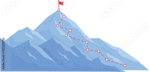Goal concept. Red flag on high mountain peak